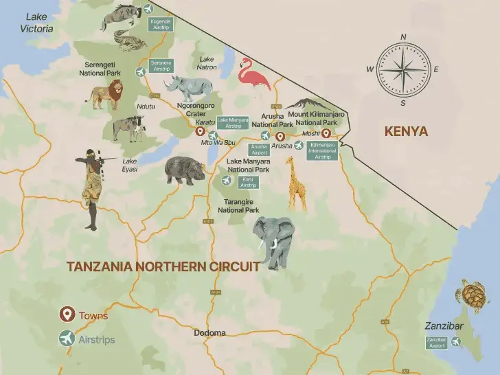A map for 3-Day Tanzania Budget Camping Safari