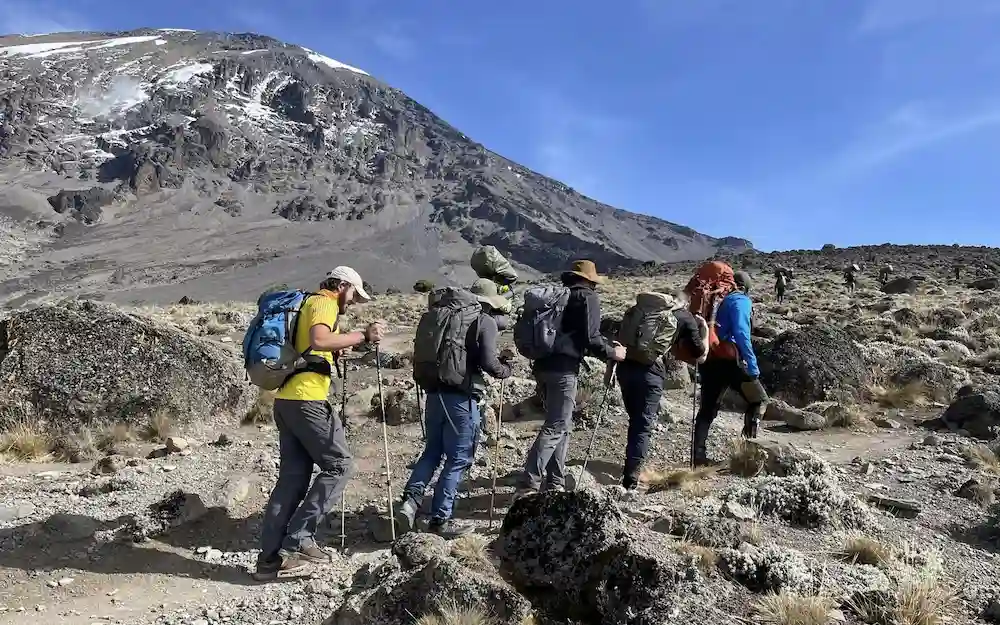 A group trekking from Karanga to Barafu Camp via Machame Route