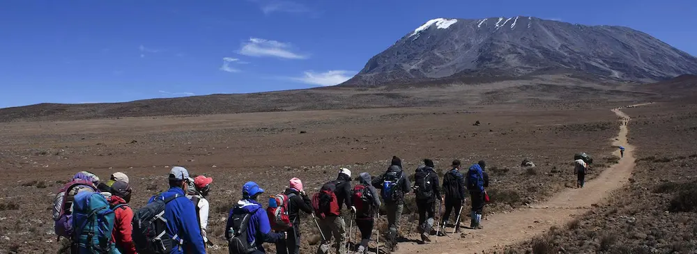 A group climbing Mount Kilimanjaro via Marangu Route