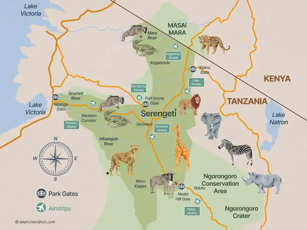 A Map for Tanzania Safari Serengeti and Ngorongoro Crater - 5 Days