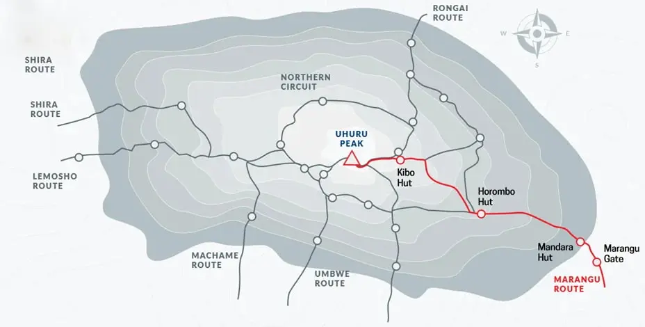 Mount Kilimanjaro via Marangu Route Map