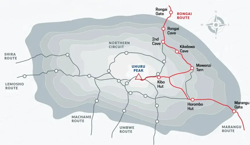 Mount Kilimanjaro via Rongai Route Map