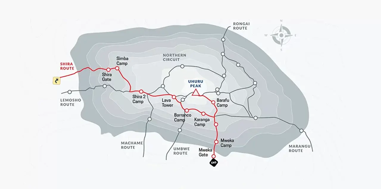Mount Kilimanjaro Shira Route Map