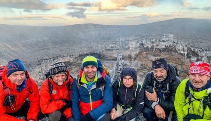 at the peak during Mount Ol Doinyo Lengai Trek & Lake Natron Adventure