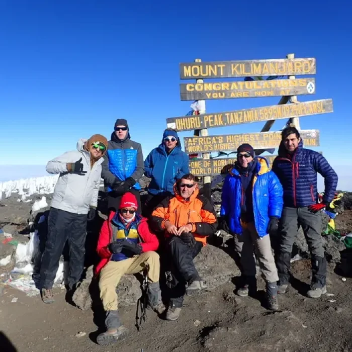 Uhuru Peak sign on Mount Kilimanjaro – the highest point in Africa with panoramic glacier views