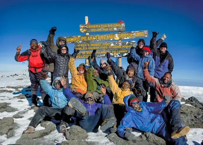 the group at uhuru peak duringKilimanjaro Marangu Route Trek - 6 Days